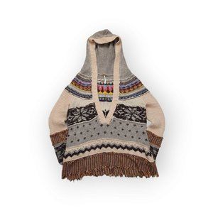 Free People Aztec Western Wool Blend Hoodie Sweater Womens Small